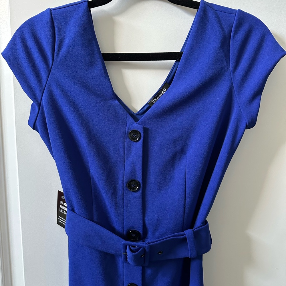 NWT Express Colbalt Blue Sheath Midi Dress with V-Neck